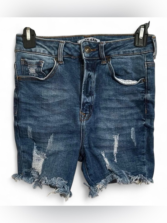 Wax Jean Pants - Distressed Blue Denim ripped Bermuda Shorts
